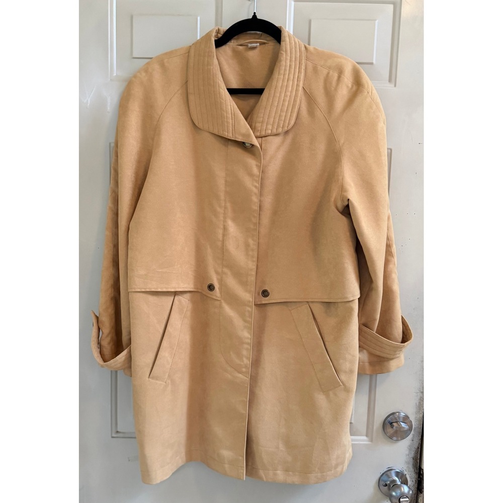 VTG European Utility Car Coat Jacket Tan Quilted Collar Sz 10 Y2K Minimalist